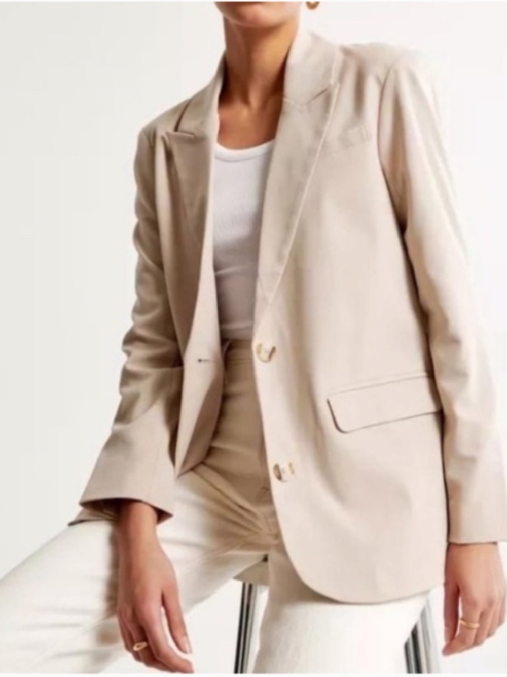Abercrombie & Fitch Cream Boyfriend Oversized Blazer Size Large